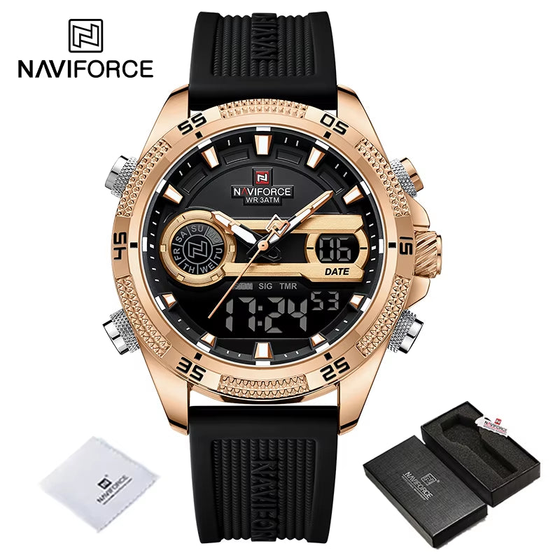 Casual Wild Silicone Strap Man'S Wristwatch Luminous Sports Water Resistant Dual Display Quartz Watches for Men NF9223