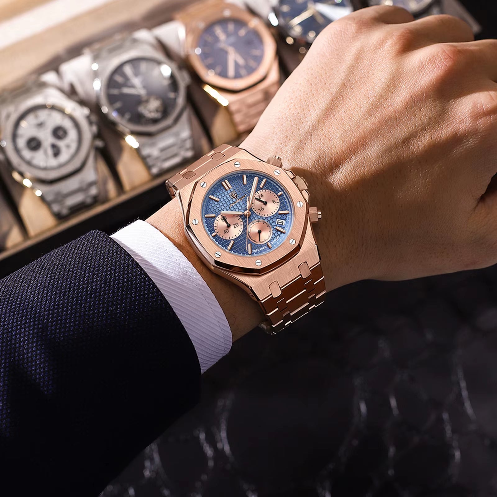 Men'S Watches Fine Steel Fashion Original Quartz Watch for Man Waterproof Luminous Date Chronograph Luxury Wristwatch