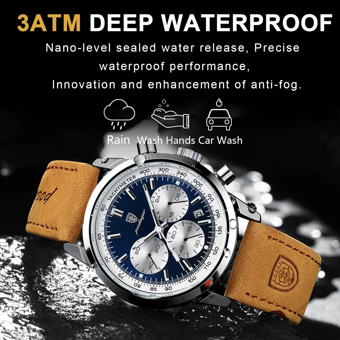 Luxury Man Watch High Quality Waterproof Chronograph Luminous Men'S Wristwatch Leather Men Quartz Watches Casual Clock