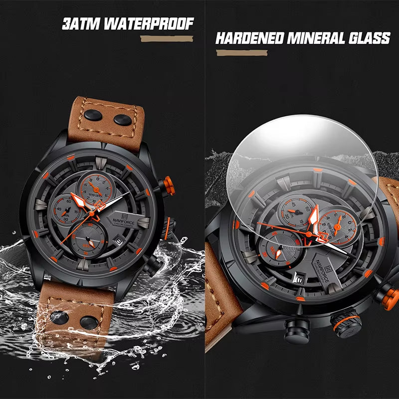 NAVIFORCE Watches for Men with Box Fashion Waterproof Chronograph Quartz Watches Leather Strap Mens Watch Relogios Masculino