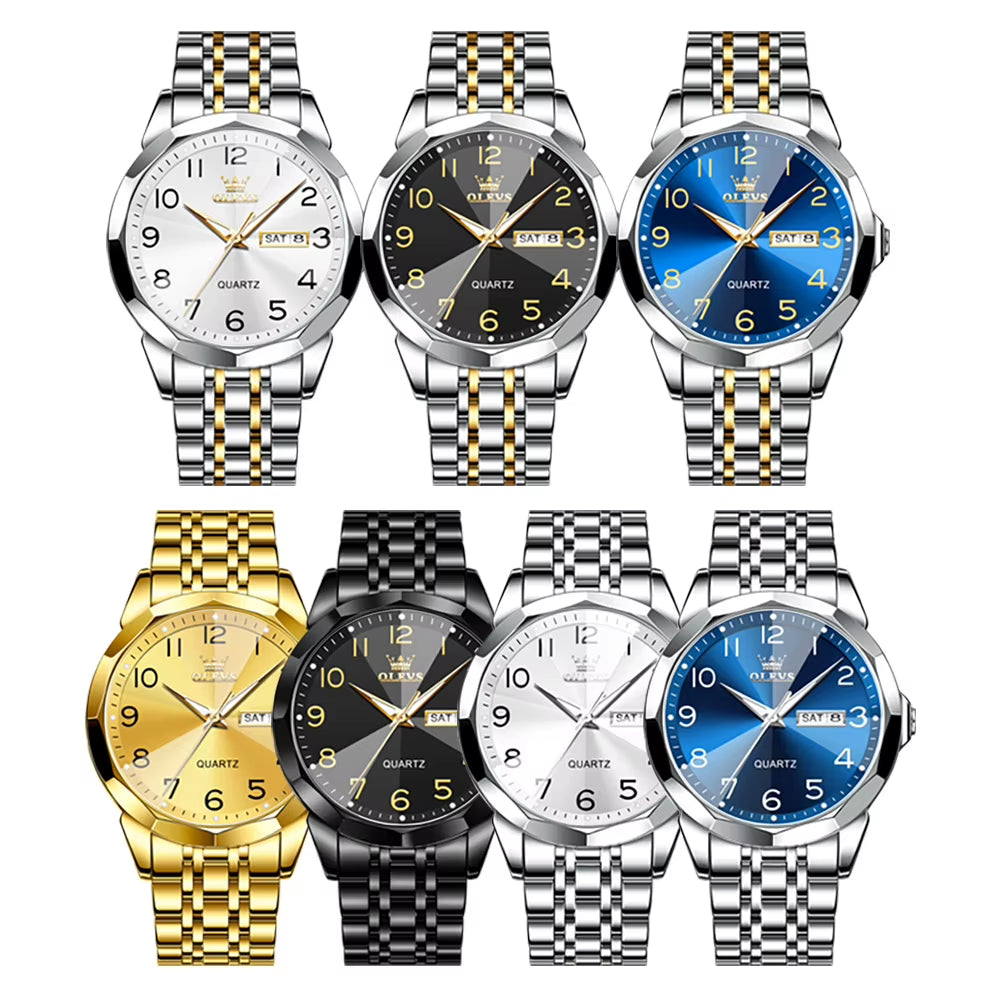 No.9970 Men'S Watches Rhombus Mirror Fashion Original Quartz Wristwatch Large Arabic Numeral Dial Waterproof Luminous