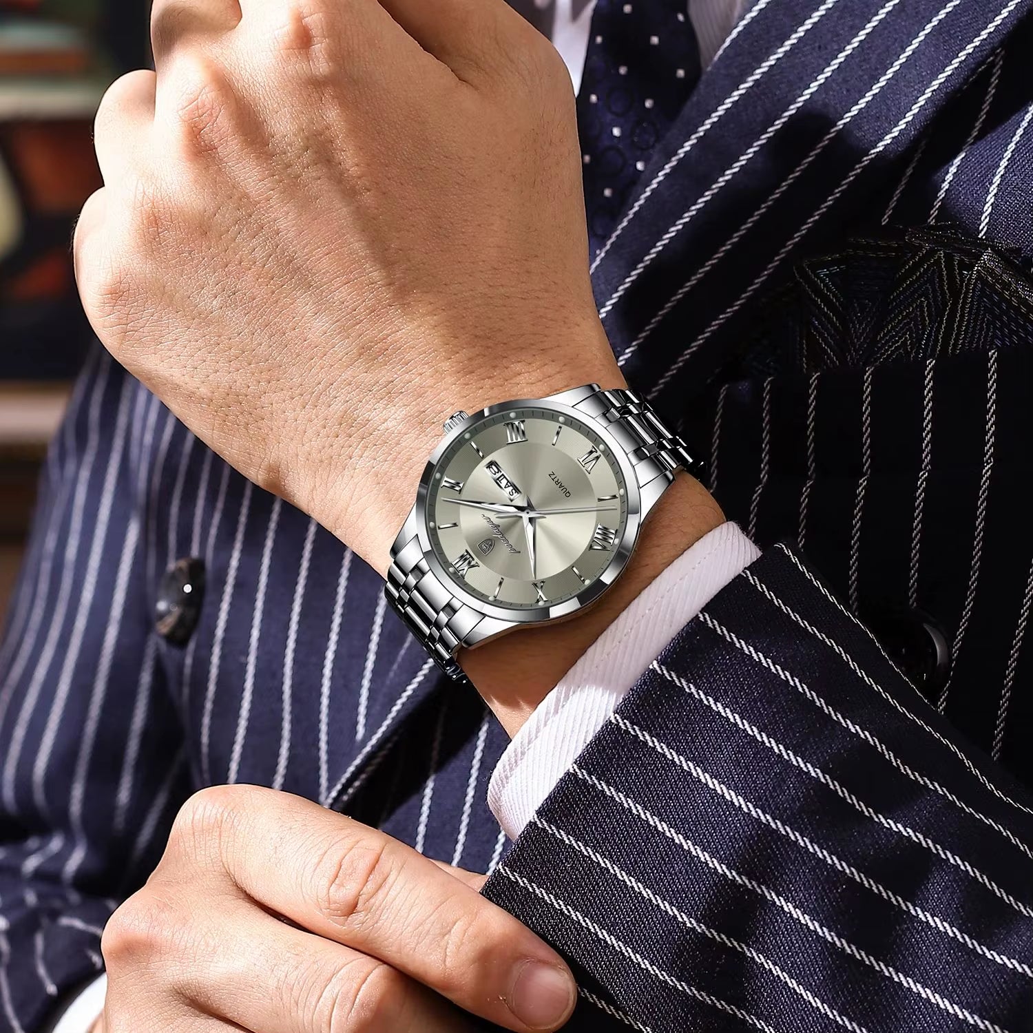 Luxury Fashion Men Clock Waterproof Luminous Week Date Sports Man Wristwatch Stainless Steel Men'S Quartz Watches Reloj