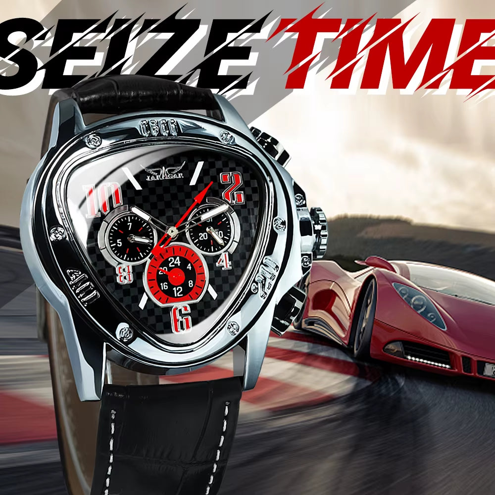 Triangle Sports Watches for Men Multifunction Racing Pilot Automatic Watch Luxury Brand Leather Belt Luminous Male Clock