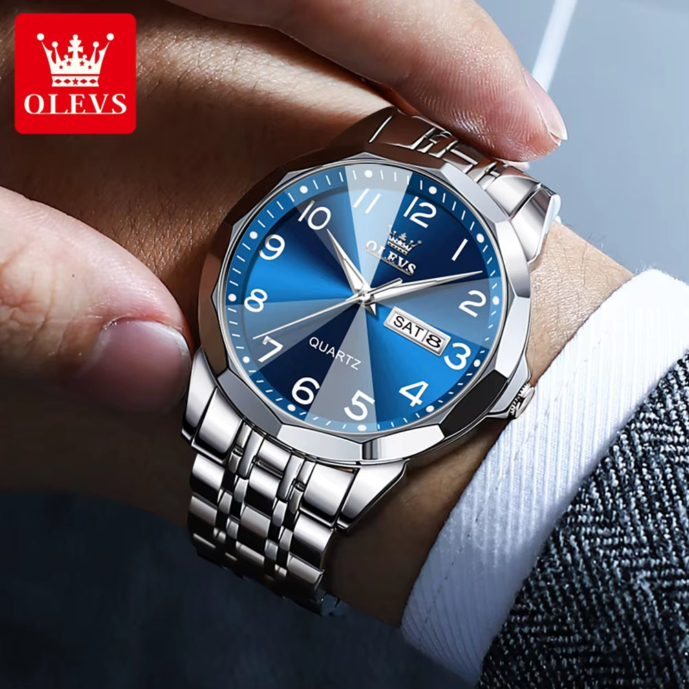 No.9970 Men'S Watches Rhombus Mirror Fashion Original Quartz Wristwatch Large Arabic Numeral Dial Waterproof Luminous