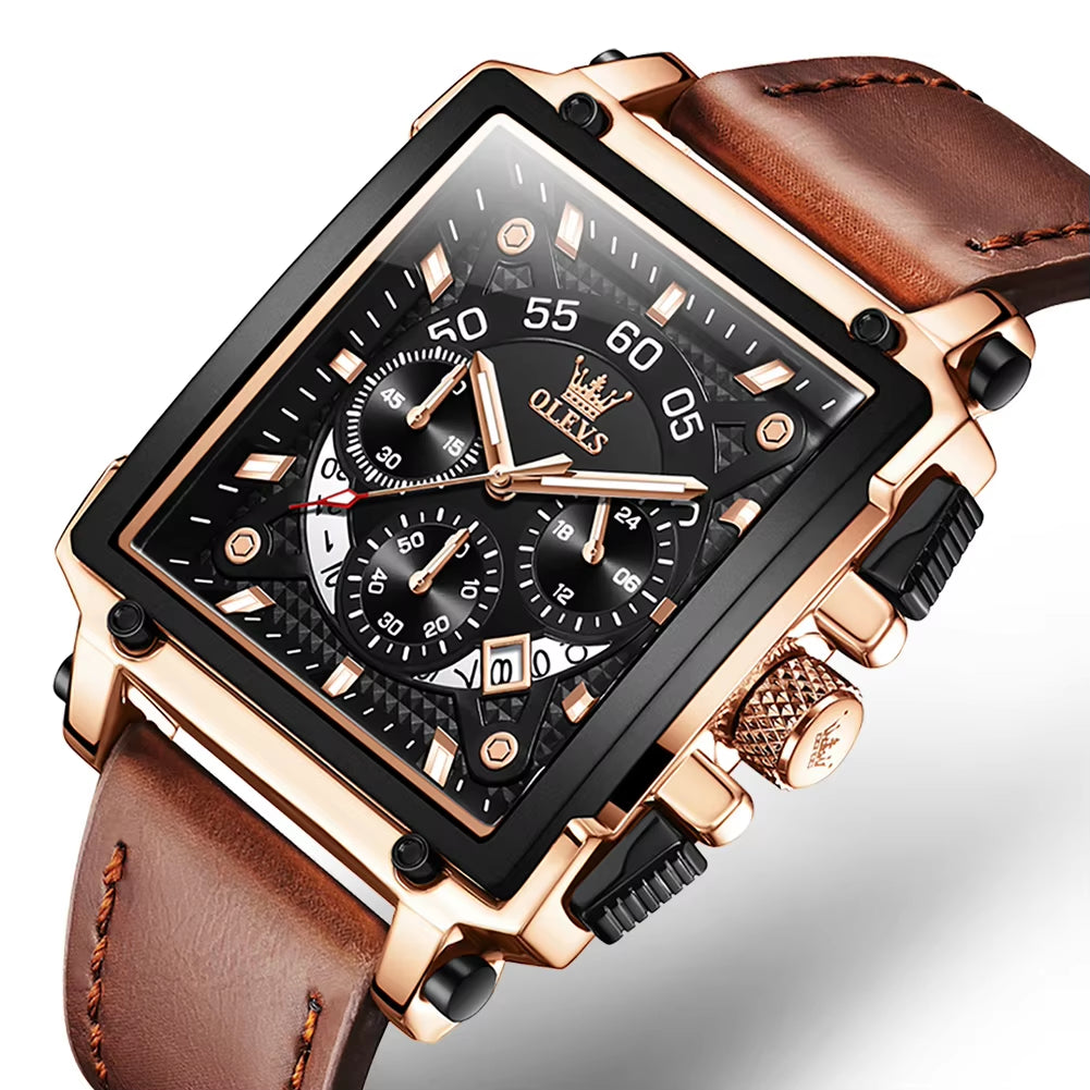 Original Watch for Men Top Brand Luxury Hollow Square Sport Watches Fashion Leather Strap Waterproof Quartz Wristwatch