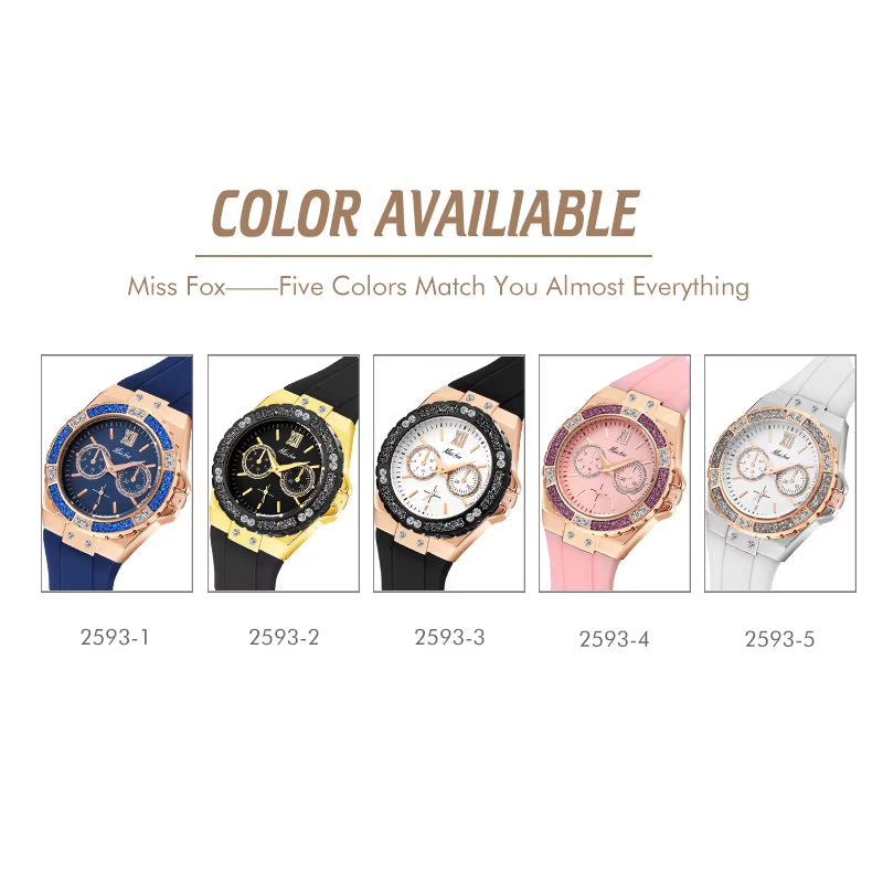 Women'S Watches Chronograph Rose Gold Sport Watch Ladies Diamond Blue Rubber Band Xfcs Analog Female Quartz Wristwatch