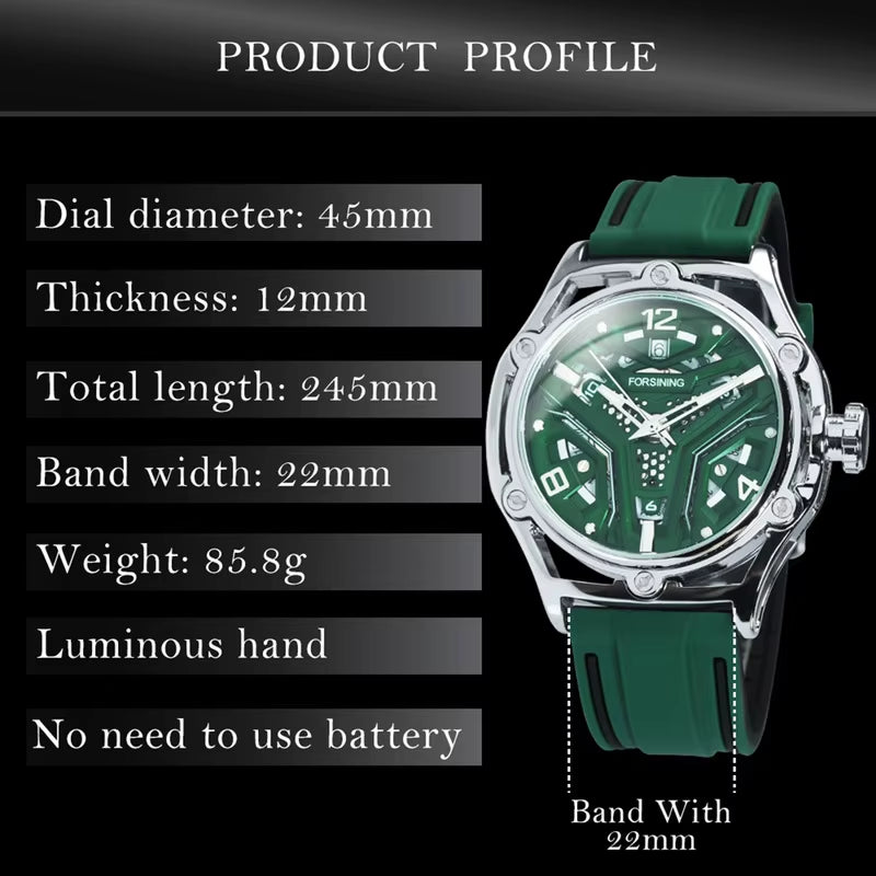 Mechanical Watches for Men Sports Calendar Hollow Dial Luminous Automatic Movement Mens Watch Relogios Masculino