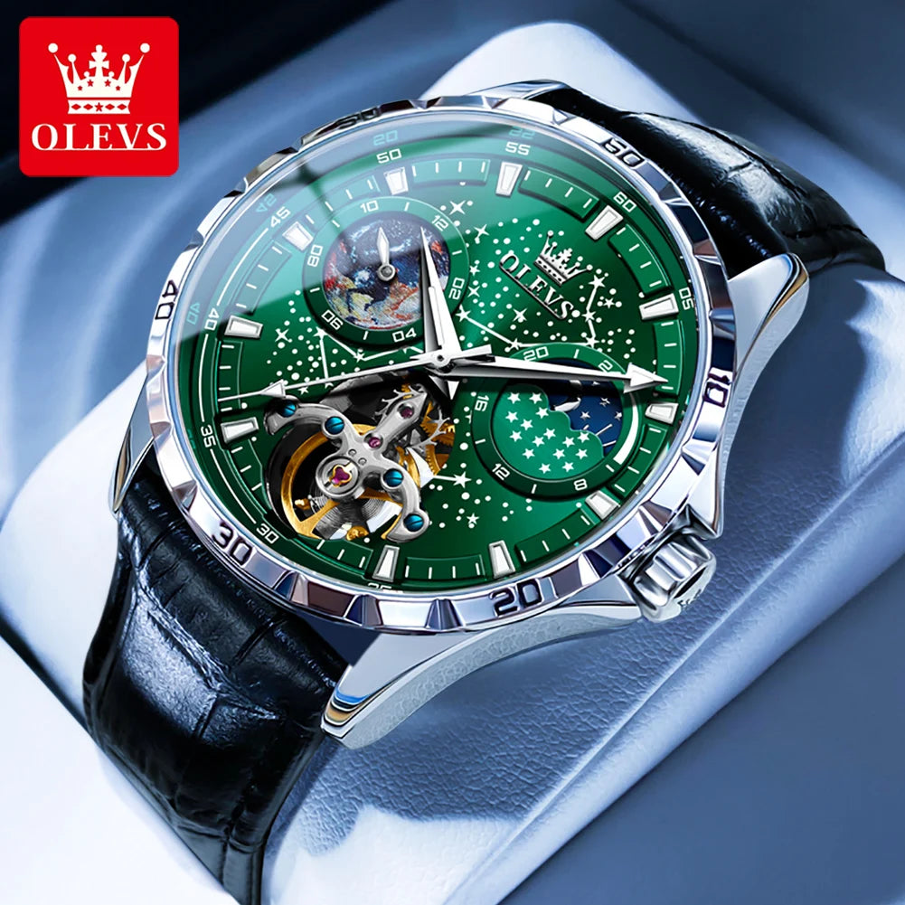 Original Brand Men'S Watches Waterproof Multifunctional Luminous Fully Automatic Mechanical Watch Moon Phase Starry Disk