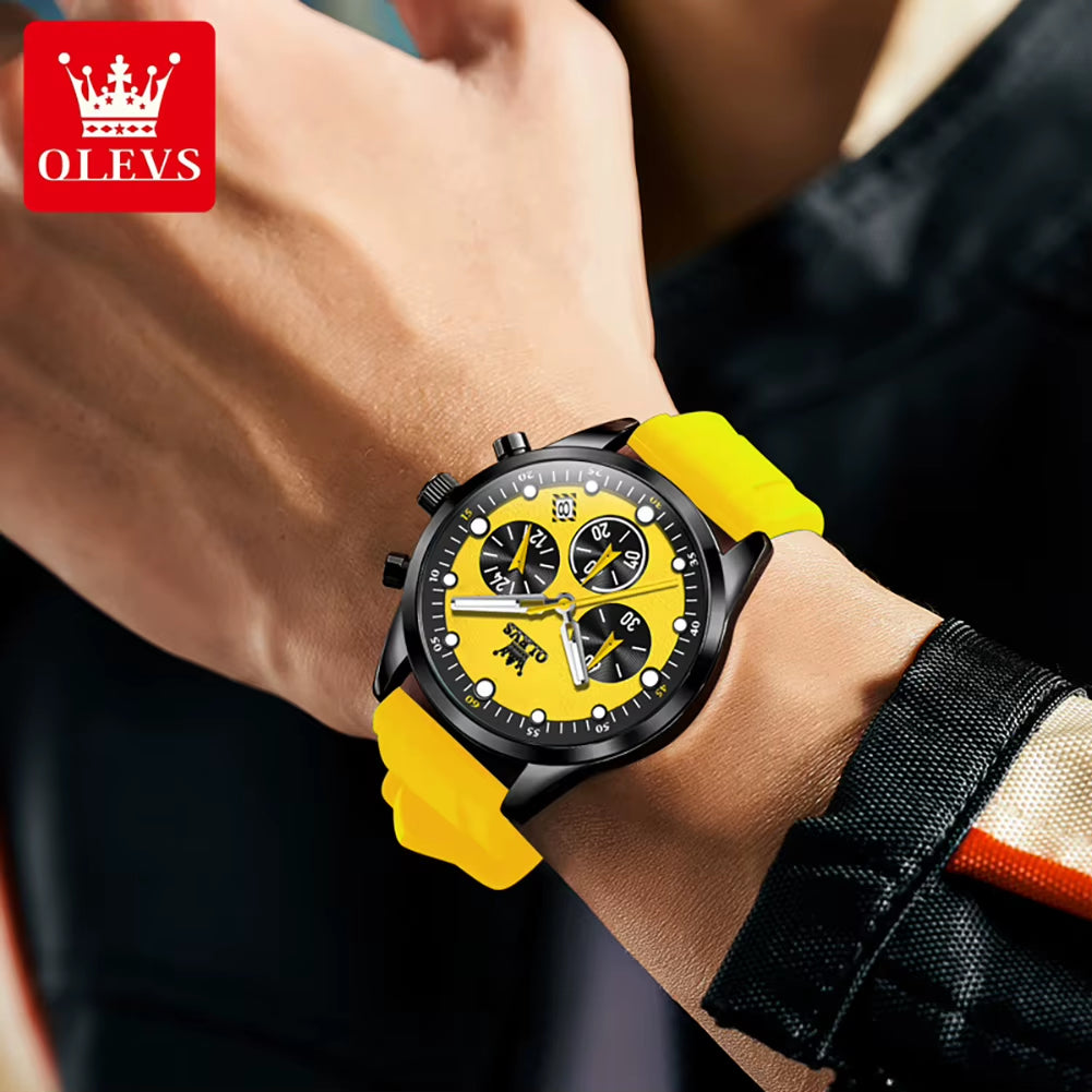 Top Brand Original Fashion Men'S Watches Multifunctional Silicone Adhesive Tape Quartz Watch Luminous Calendar Wristwatch