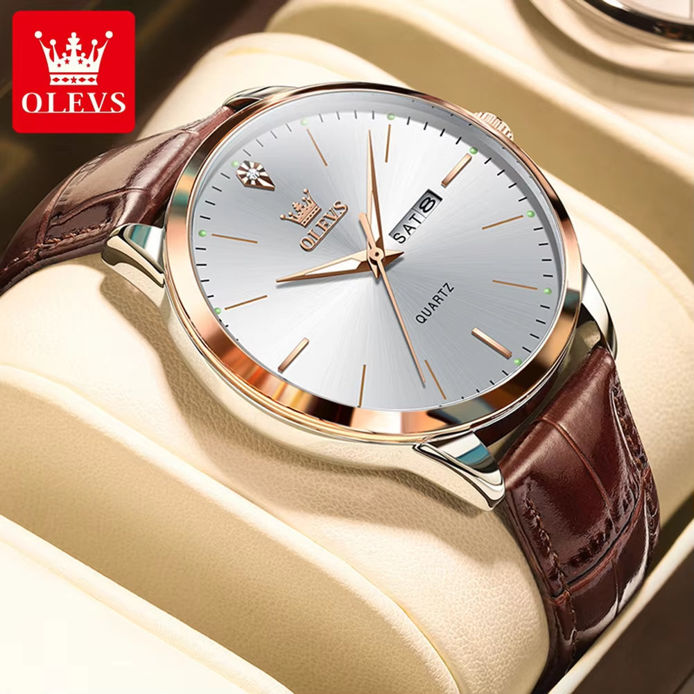 Fashion Business Brand Original Men Watches Leather Strap Trend Week Calendar Quartz Watch Luminous Waterproof 43Mm Dial