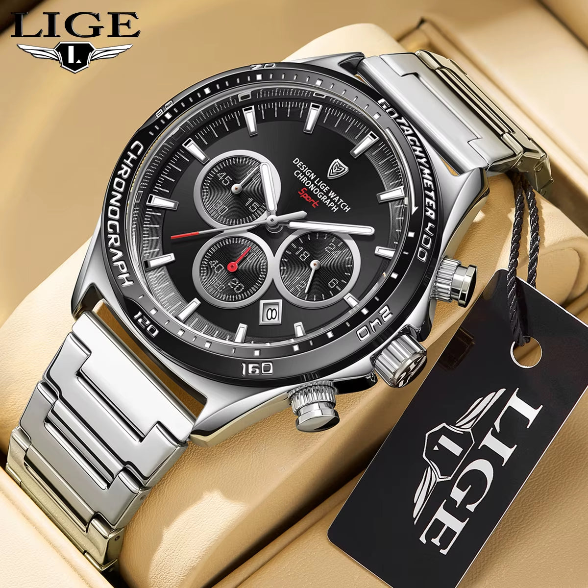 Fashion Luxury Quartz Men'S Watches Big Dial Design Waterproof Lumoinous Watch Auto Calendar Stainless Band Sport Clock+Box