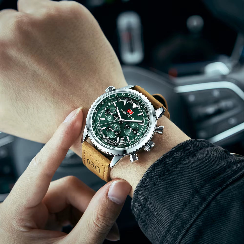 MINI FOCUS Fashion Sports Watch for Men Luxury Brand Multifunction Quartz Waterproof Watches Genuine Leather Belt Luminous 0463
