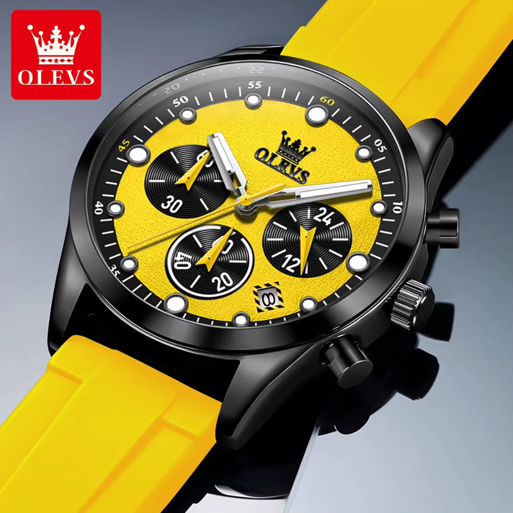Top Brand Original Fashion Men'S Watches Multifunctional Silicone Adhesive Tape Quartz Watch Luminous Calendar Wristwatch