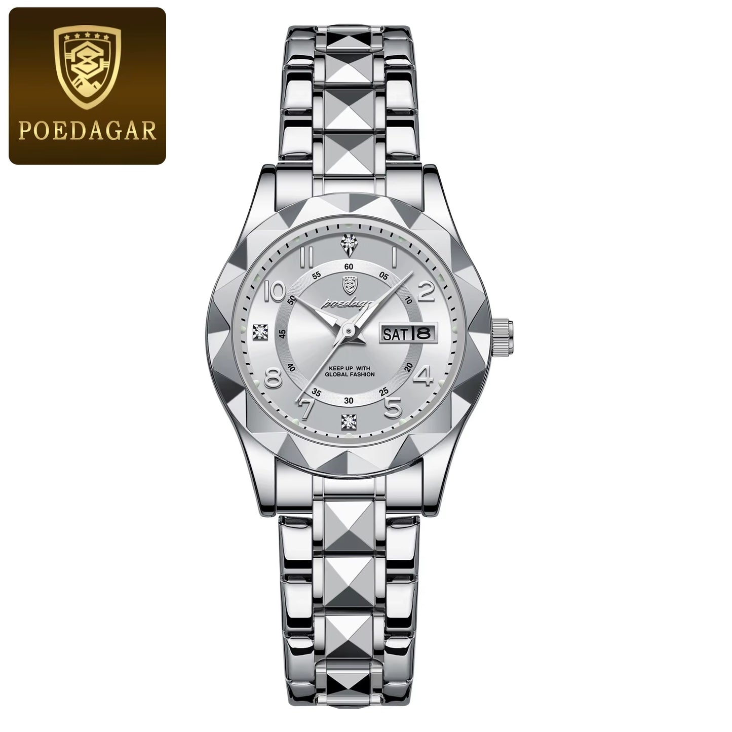 Luxury Women'S Watches Waterproof Luminous Date Week Ladies Watch for Female Quartz Stainless Steel Dress Women Watch