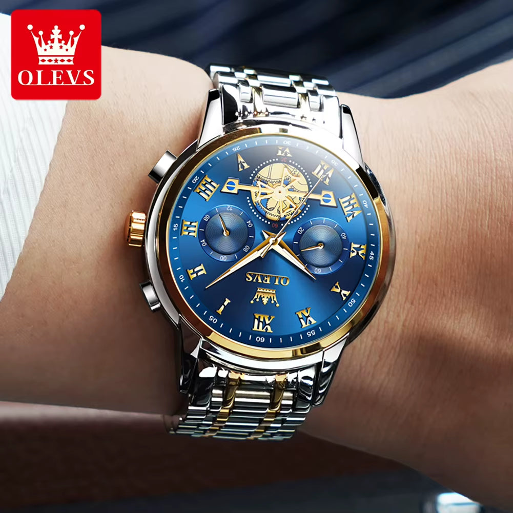 Watch for Men Luxury Multifunction Waterproof Luminous Stainless Steel Calendar/Week Display Business Top Quartz Men Watch