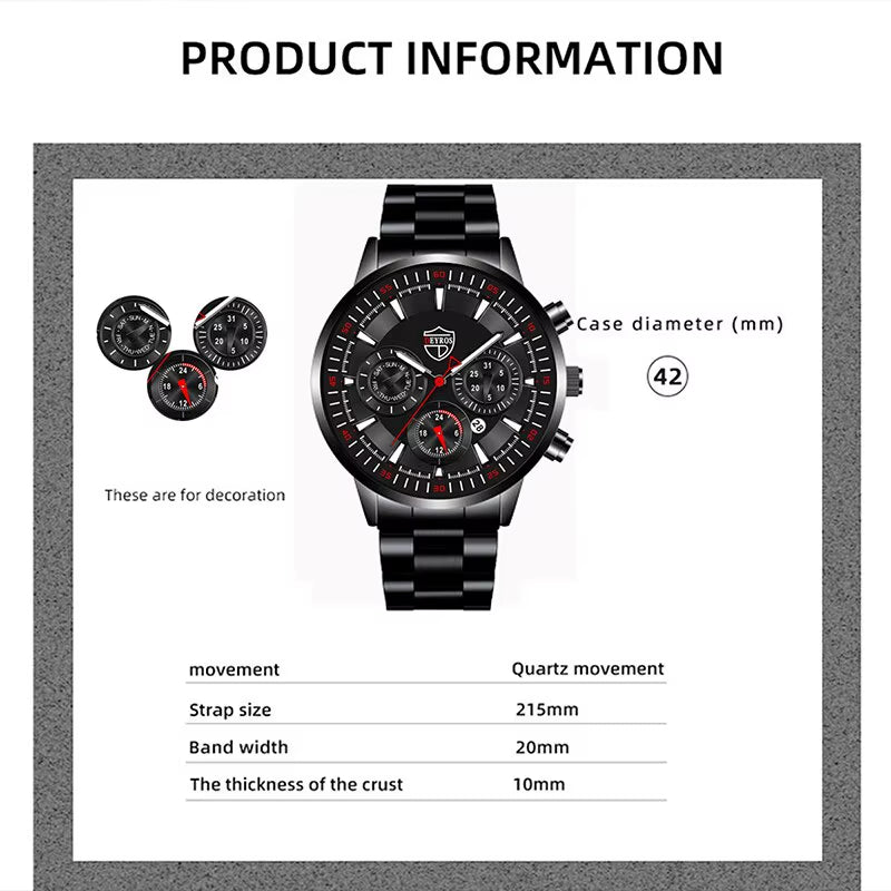 Fashion Men'S Watches Business Stainless Steel Quartz Wrist Watch Male Casual Date Luminous Leather Bracelet Clock
