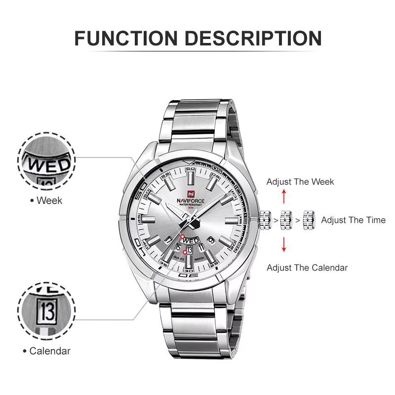 Classic Casual Watch for Men Stainless Teel Sport Waterproof Male Watches Quartz Date Display Clock Relogio Masculino