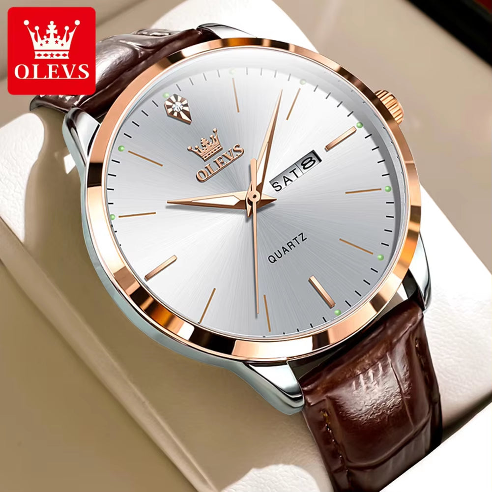 Fashion Business Brand Original Men Watches Leather Strap Trend Week Calendar Quartz Watch Luminous Waterproof 43Mm Dial