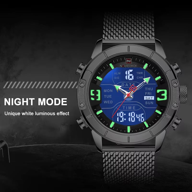 Luxury Brand NAVIFORCE Watches for Men Analog Digital Sports Waterproof Wristwatch Stainless Steel Siliver Original Watches 2022