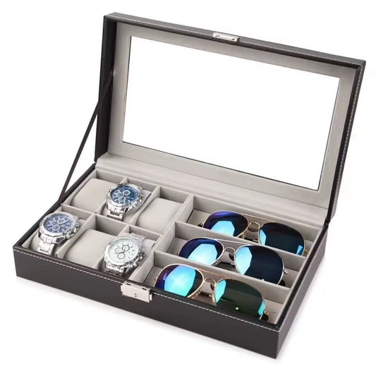 Large 6/10/12 Grids PU Leather Watch Box Storage Professional Holder Organizer for Watches Jewelry Boxes Case Display Black