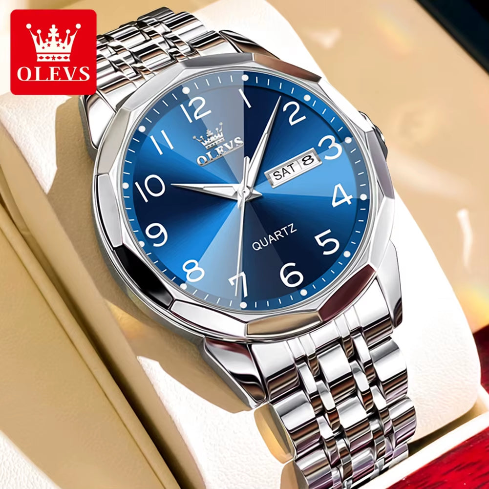 No.9970 Men'S Watches Rhombus Mirror Fashion Original Quartz Wristwatch Large Arabic Numeral Dial Waterproof Luminous