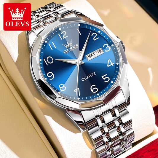 No.9970 Men'S Watches Rhombus Mirror Fashion Original Quartz Wristwatch Large Arabic Numeral Dial Waterproof Luminous