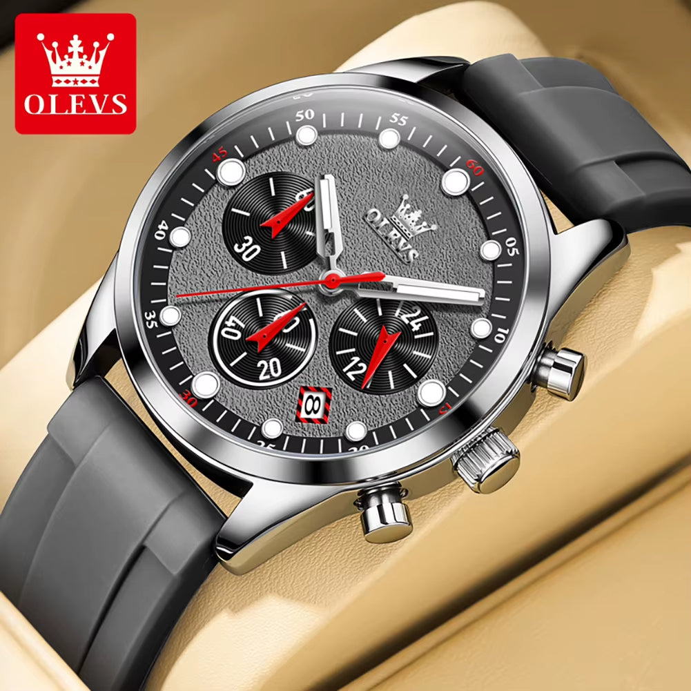 Top Brand Original Fashion Men'S Watches Multifunctional Silicone Adhesive Tape Quartz Watch Luminous Calendar Wristwatch