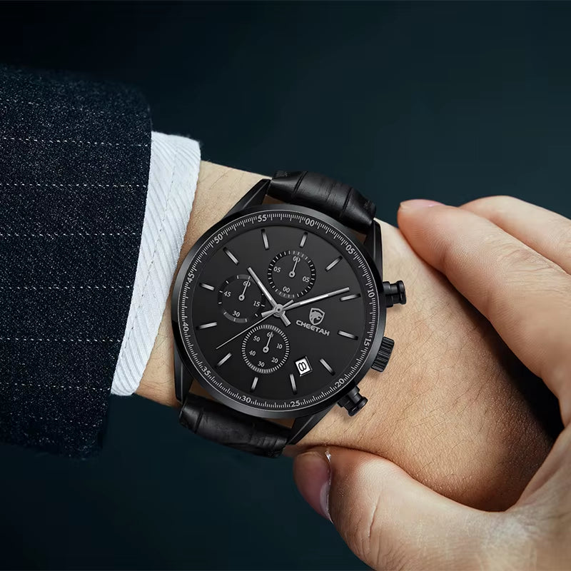New Fashion Men Watch  Waterproof Quartz Chronograph Sport Wristwatch Leather Business Casual Male Clock Auto Date