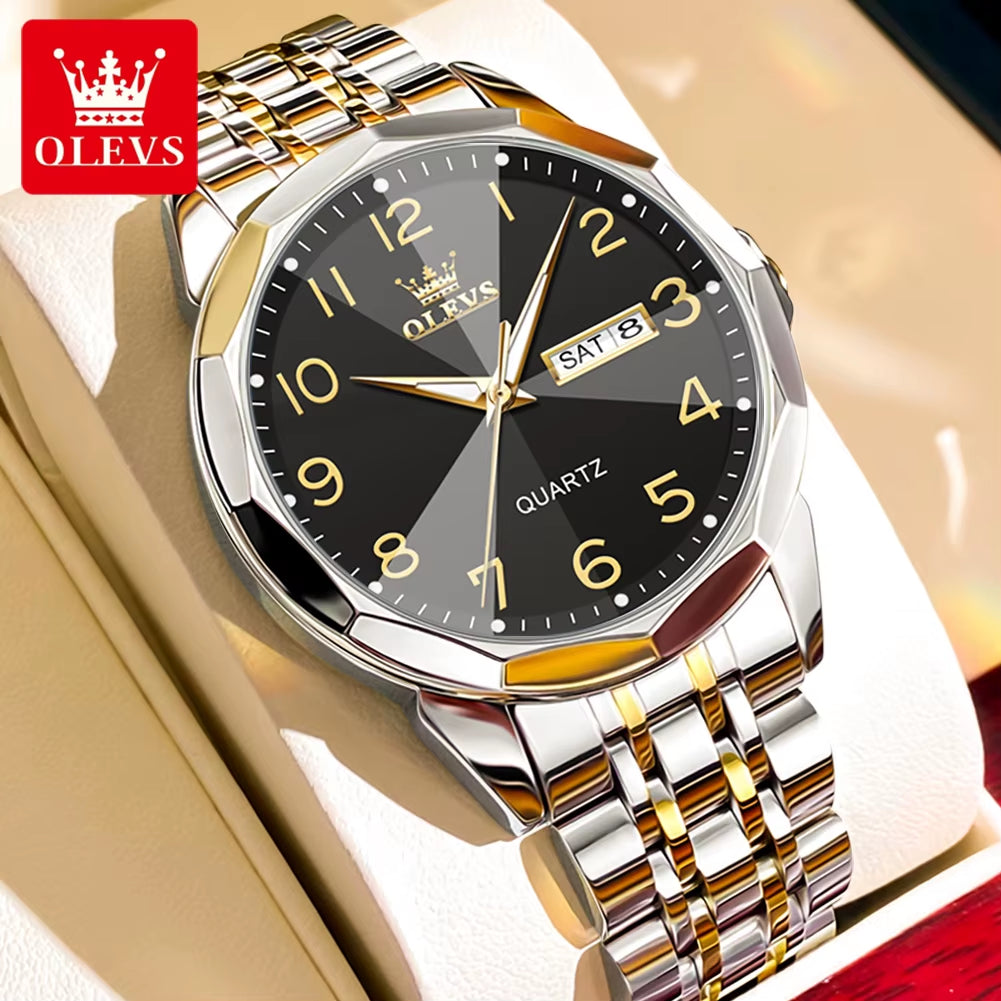 No.9970 Men'S Watches Rhombus Mirror Fashion Original Quartz Wristwatch Large Arabic Numeral Dial Waterproof Luminous