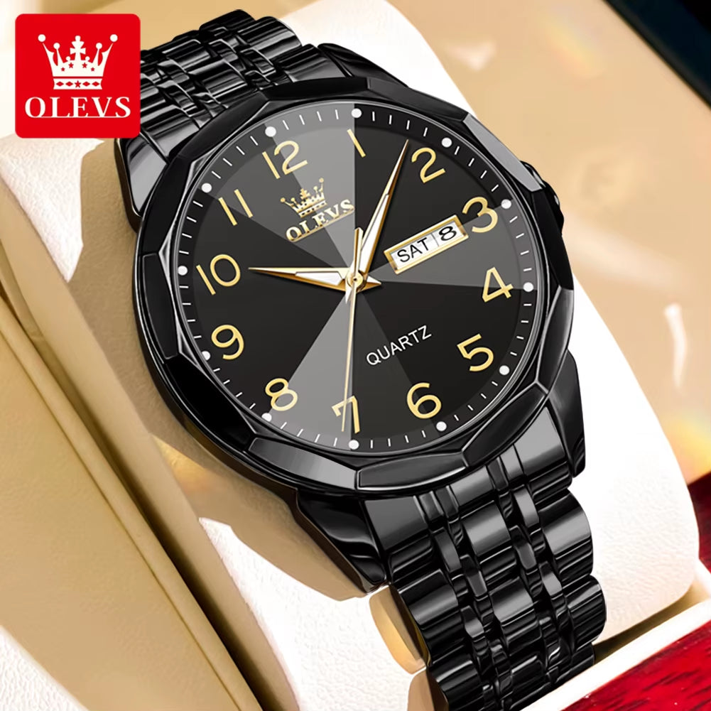 No.9970 Men'S Watches Rhombus Mirror Fashion Original Quartz Wristwatch Large Arabic Numeral Dial Waterproof Luminous