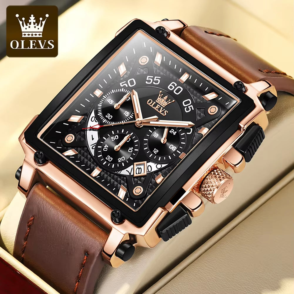 Original Watch for Men Top Brand Luxury Hollow Square Sport Watches Fashion Leather Strap Waterproof Quartz Wristwatch