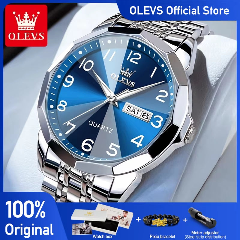 No.9970 Men'S Watches Rhombus Mirror Fashion Original Quartz Wristwatch Large Arabic Numeral Dial Waterproof Luminous