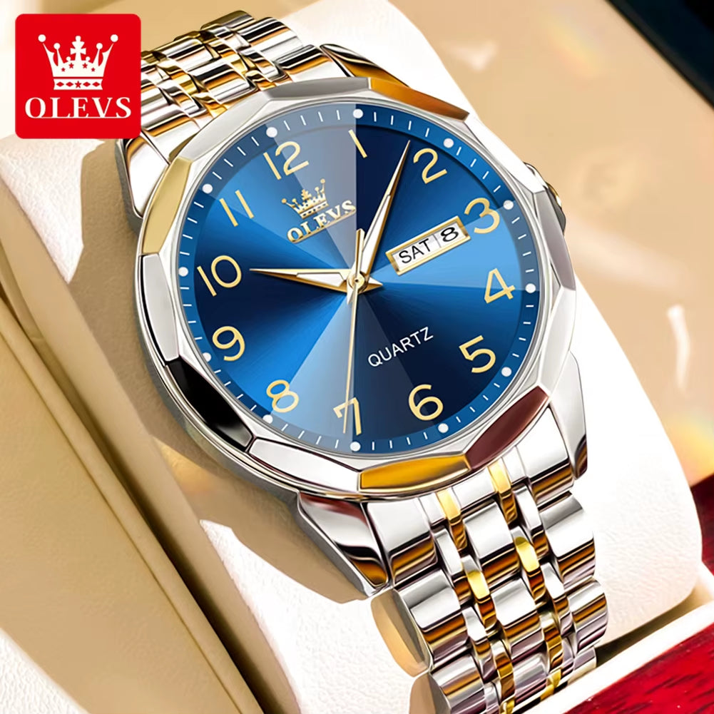 No.9970 Men'S Watches Rhombus Mirror Fashion Original Quartz Wristwatch Large Arabic Numeral Dial Waterproof Luminous