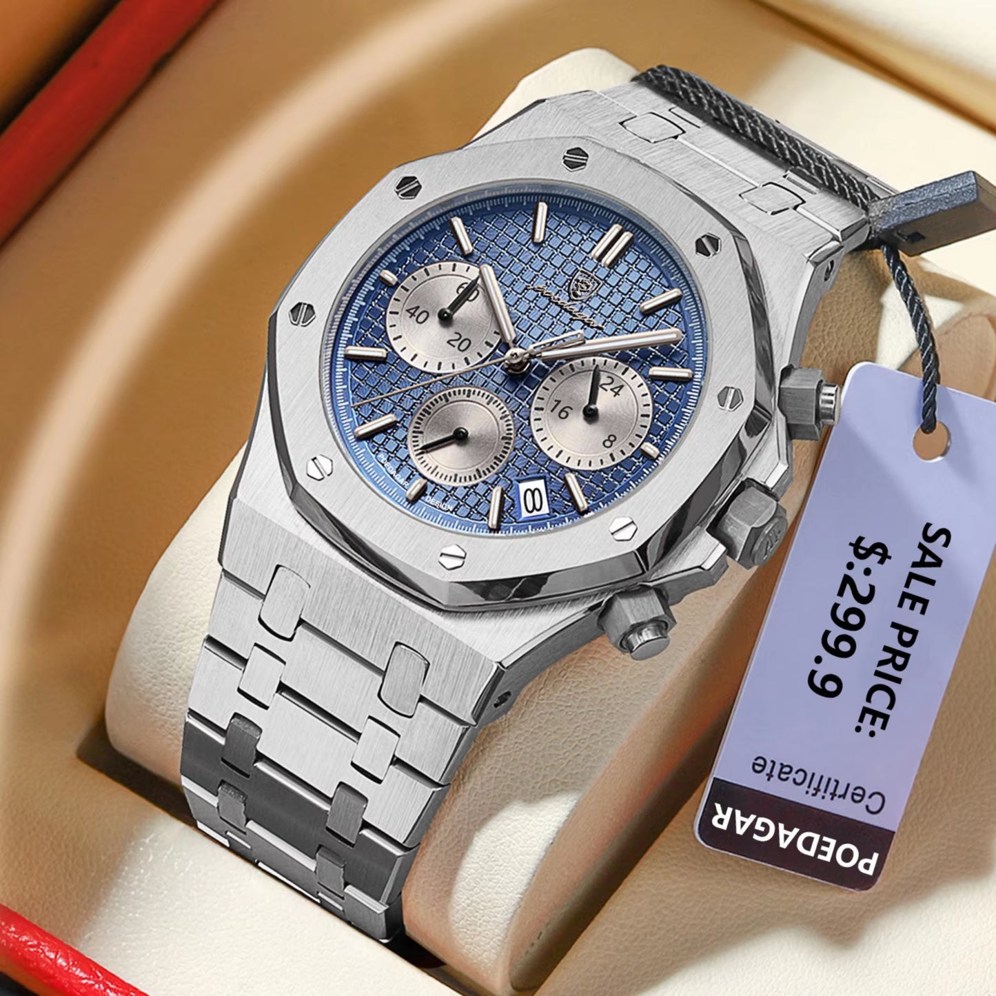 Men'S Watches Fine Steel Fashion Original Quartz Watch for Man Waterproof Luminous Date Chronograph Luxury Wristwatch