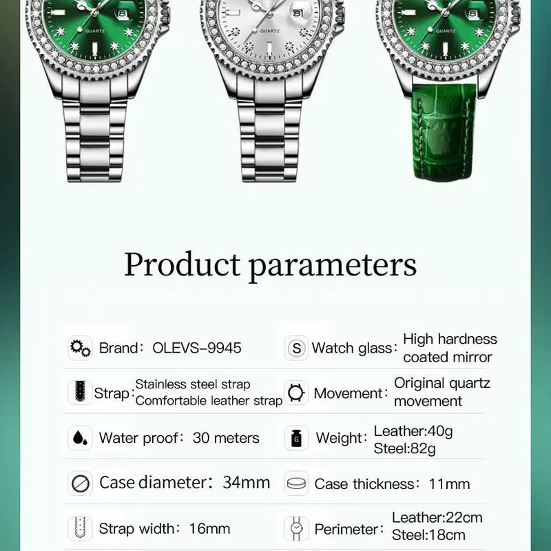 9945 Full Diamond Women'S Watches Date High Quality Elegant Ladies Watch Waterproof Quartz Wristwatch for Women Girl Watch