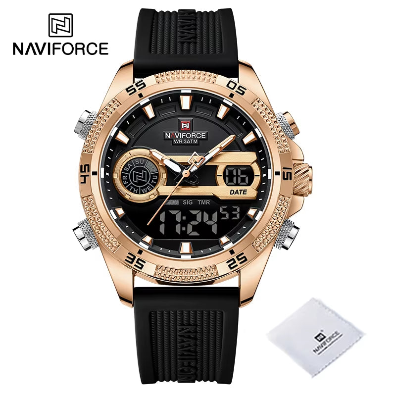 Casual Wild Silicone Strap Man'S Wristwatch Luminous Sports Water Resistant Dual Display Quartz Watches for Men NF9223