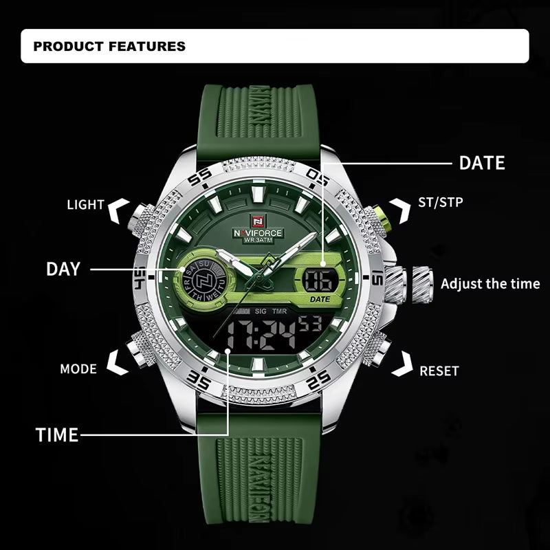 Casual Wild Silicone Strap Man'S Wristwatch Luminous Sports Water Resistant Dual Display Quartz Watches for Men NF9223