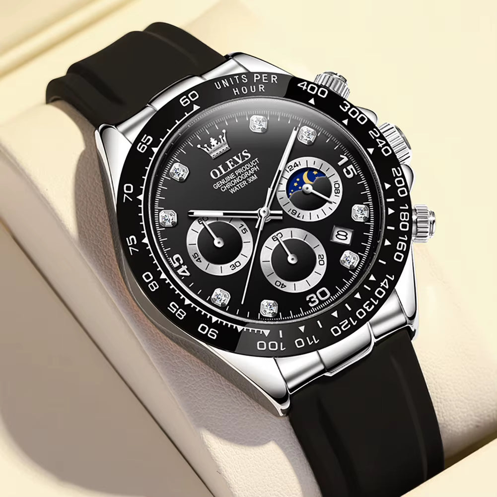 Top Brand Men'S Watches Classic Retro Wristwatch for Man Waterproof Silicone Strap Luminous Moon Phase Chronograph Fashion
