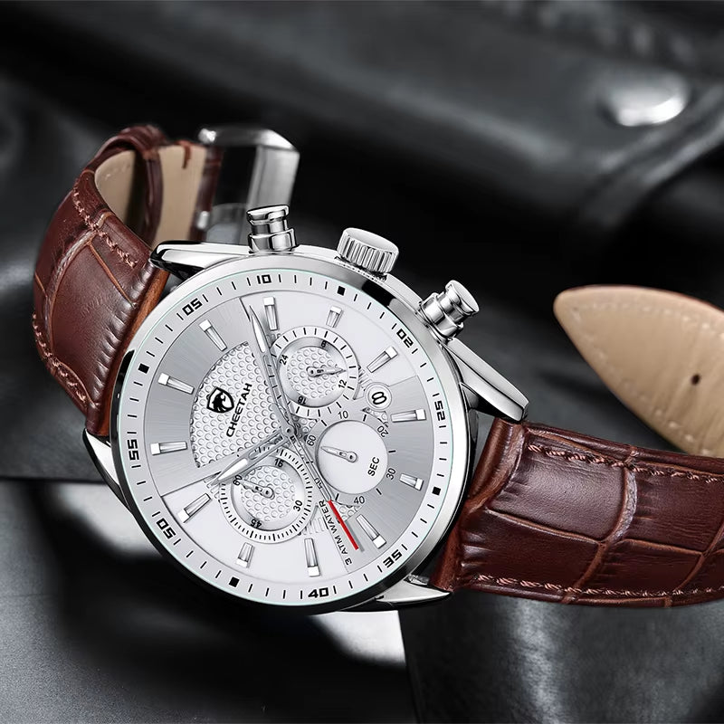 New  Mens Watches Top Luxury Brand Casual Quartz Watch Men Chronograph Waterproof Wristwatch Leather Date Sport Clock