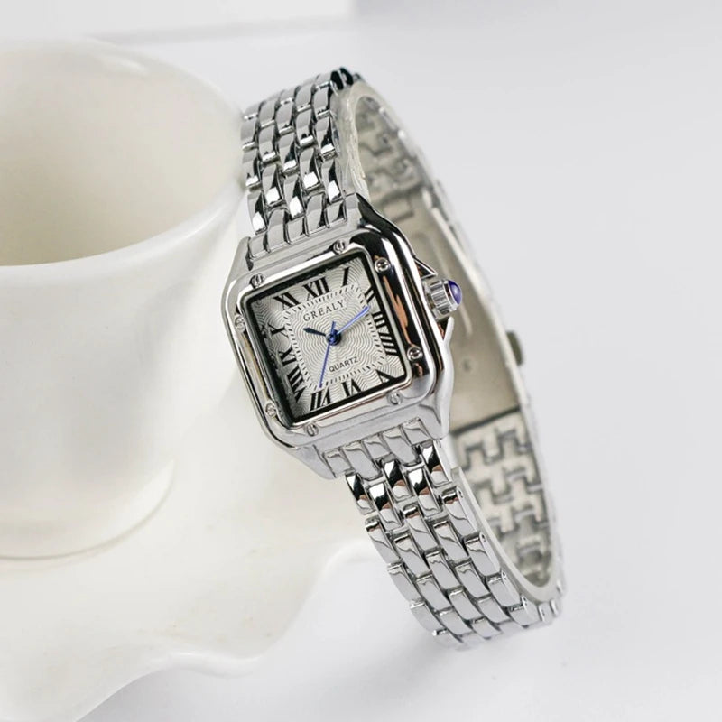 Women'S Fashion Square Watches 2021 Brand Ladies Quartz Wristwatch Classic Silver Simple Femme Steel Band Clock Zegarek Damski