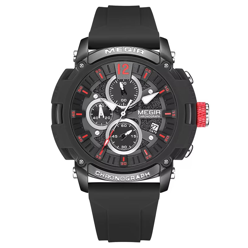 Orange Sport Watches for Men Fashion Waterproof Luminous Chronograph Quartz Wristwatch Auto Date Silicone Strap 2208 Reloj