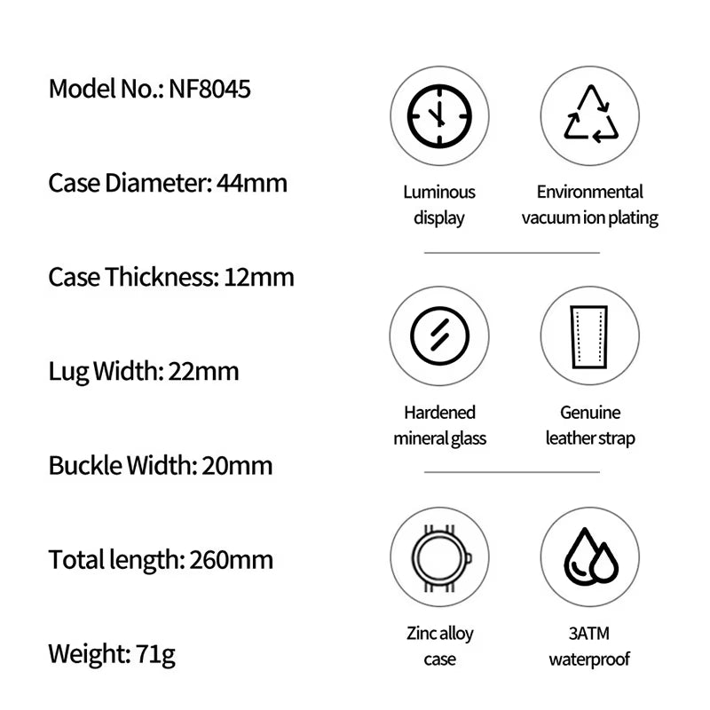 NAVIFORCE Watches for Men with Box Fashion Waterproof Chronograph Quartz Watches Leather Strap Mens Watch Relogios Masculino