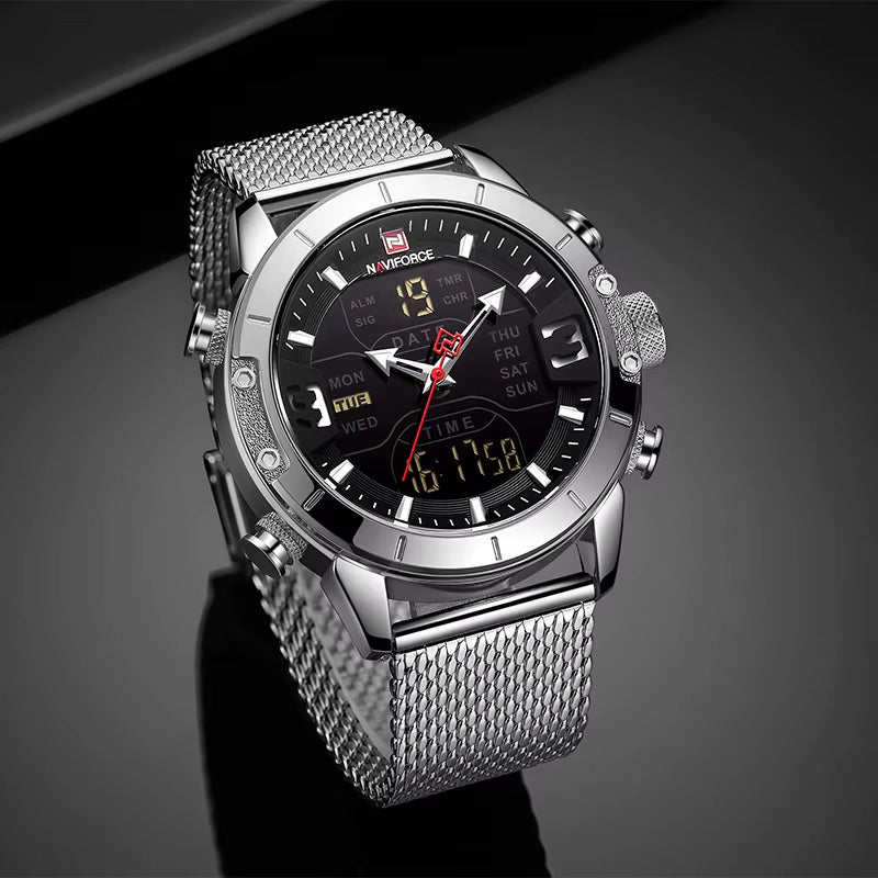 Luxury Brand NAVIFORCE Watches for Men Analog Digital Sports Waterproof Wristwatch Stainless Steel Siliver Original Watches 2022