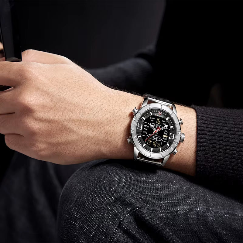 Luxury Brand NAVIFORCE Watches for Men Analog Digital Sports Waterproof Wristwatch Stainless Steel Siliver Original Watches 2022