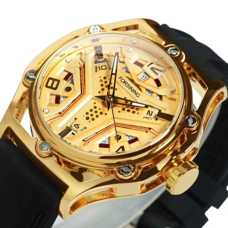Mechanical Watches for Men Sports Calendar Hollow Dial Luminous Automatic Movement Mens Watch Relogios Masculino