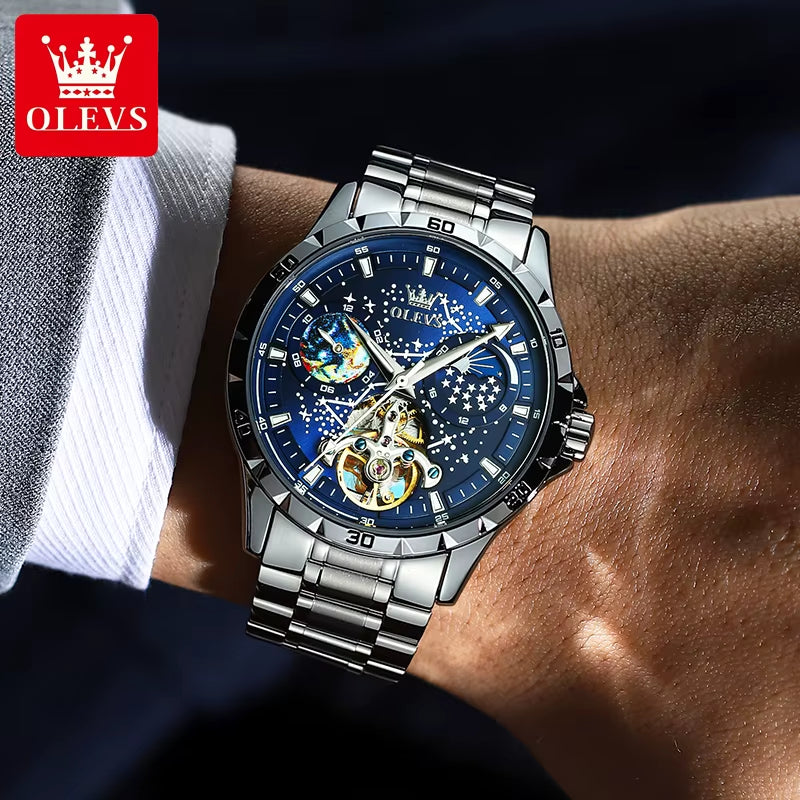 Original Brand Men'S Watches Waterproof Multifunctional Luminous Fully Automatic Mechanical Watch Moon Phase Starry Disk