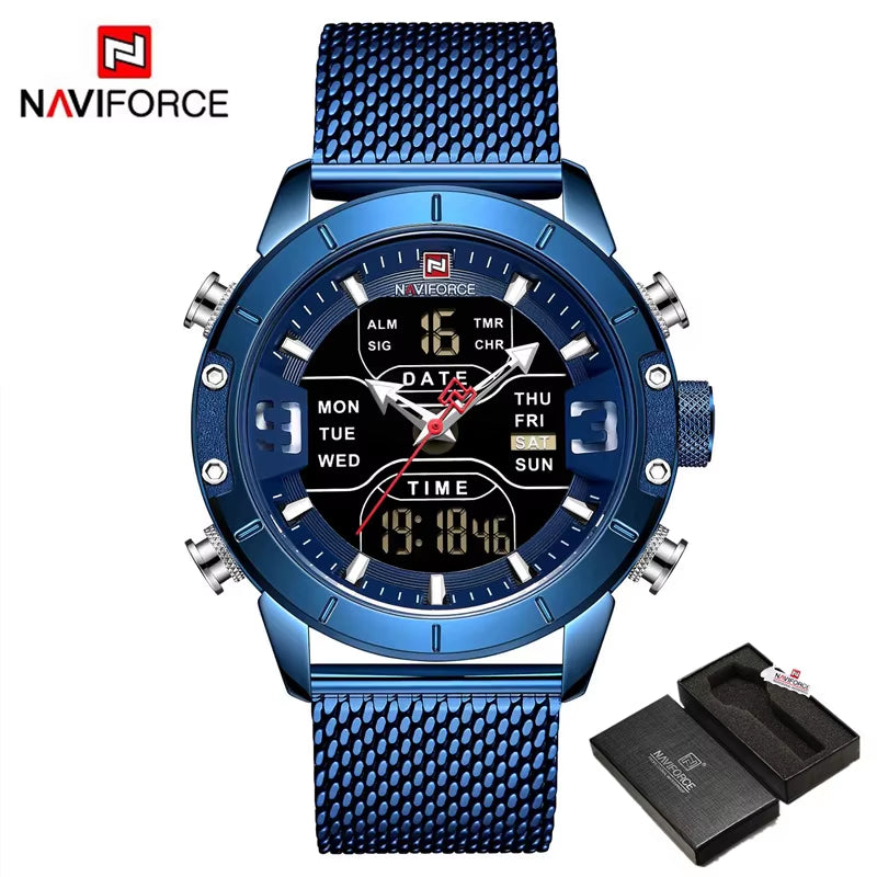 Luxury Brand NAVIFORCE Watches for Men Analog Digital Sports Waterproof Wristwatch Stainless Steel Siliver Original Watches 2022