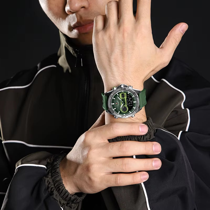 Casual Wild Silicone Strap Man'S Wristwatch Luminous Sports Water Resistant Dual Display Quartz Watches for Men NF9223