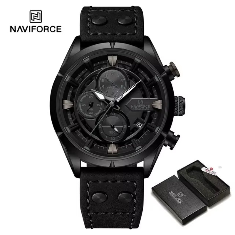 NAVIFORCE Watches for Men with Box Fashion Waterproof Chronograph Quartz Watches Leather Strap Mens Watch Relogios Masculino