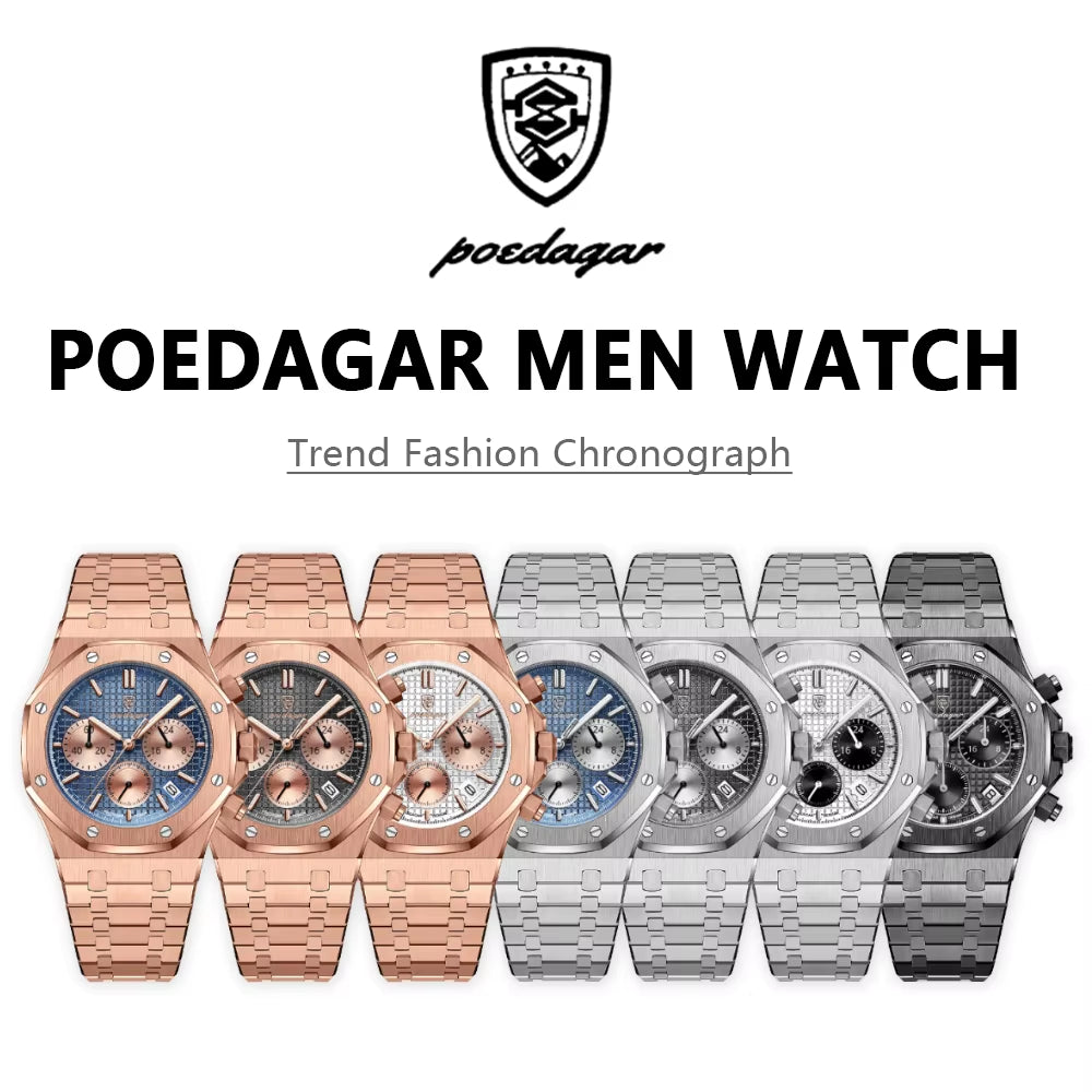 Men'S Watches Fine Steel Fashion Original Quartz Watch for Man Waterproof Luminous Date Chronograph Luxury Wristwatch